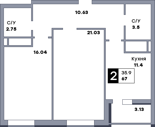 2 комнатная квартира, №522