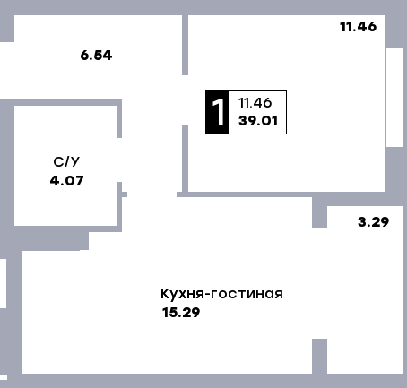 1 комнатная квартира, №11, этаж 3