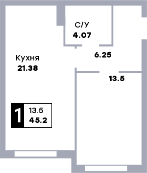 1 комнатная квартира, №60