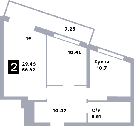 2 комнатная квартира, №119, этаж 8