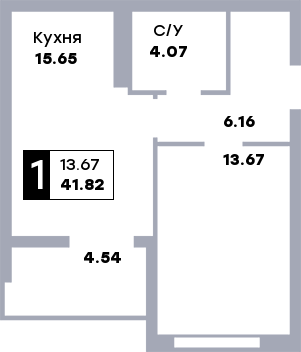 1 комнатная квартира, №125, этаж 8