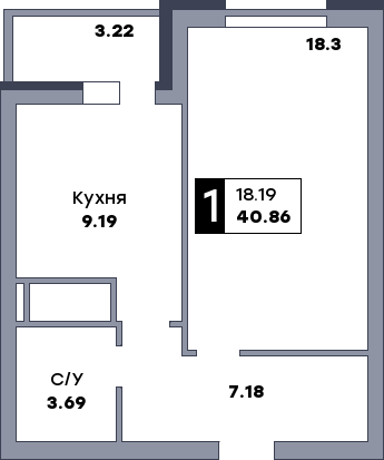 1 комнатная квартира, №22