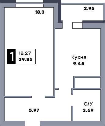 1 комнатная квартира, №25