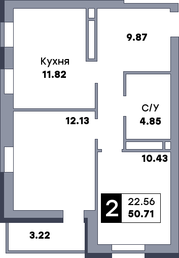 2 комнатная квартира, №38, этаж 6