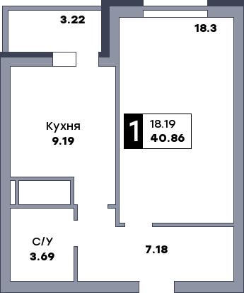 1 комнатная квартира, №58, этаж 8