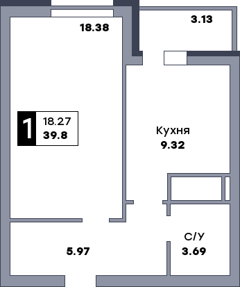 1 комнатная квартира, №364, этаж 20