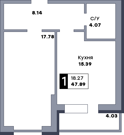 1 комнатная квартира, №269