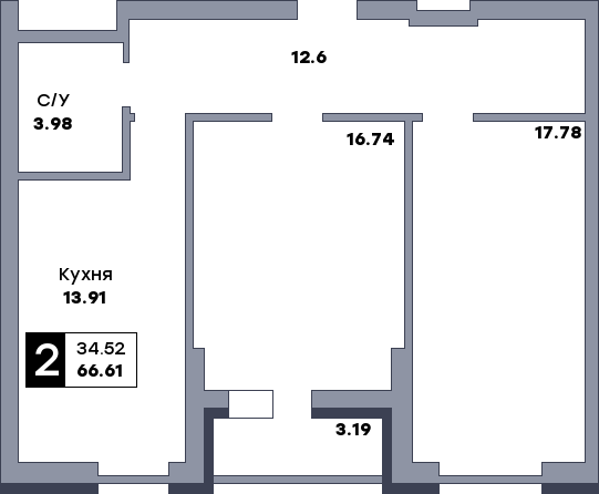 2 комнатная квартира, №430, этаж 18