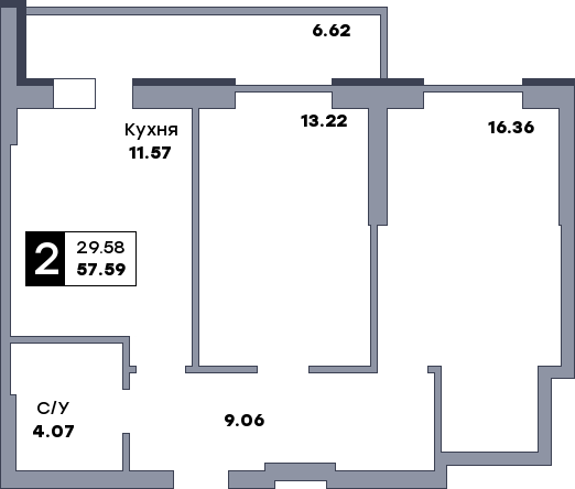 2 комнатная квартира, №147