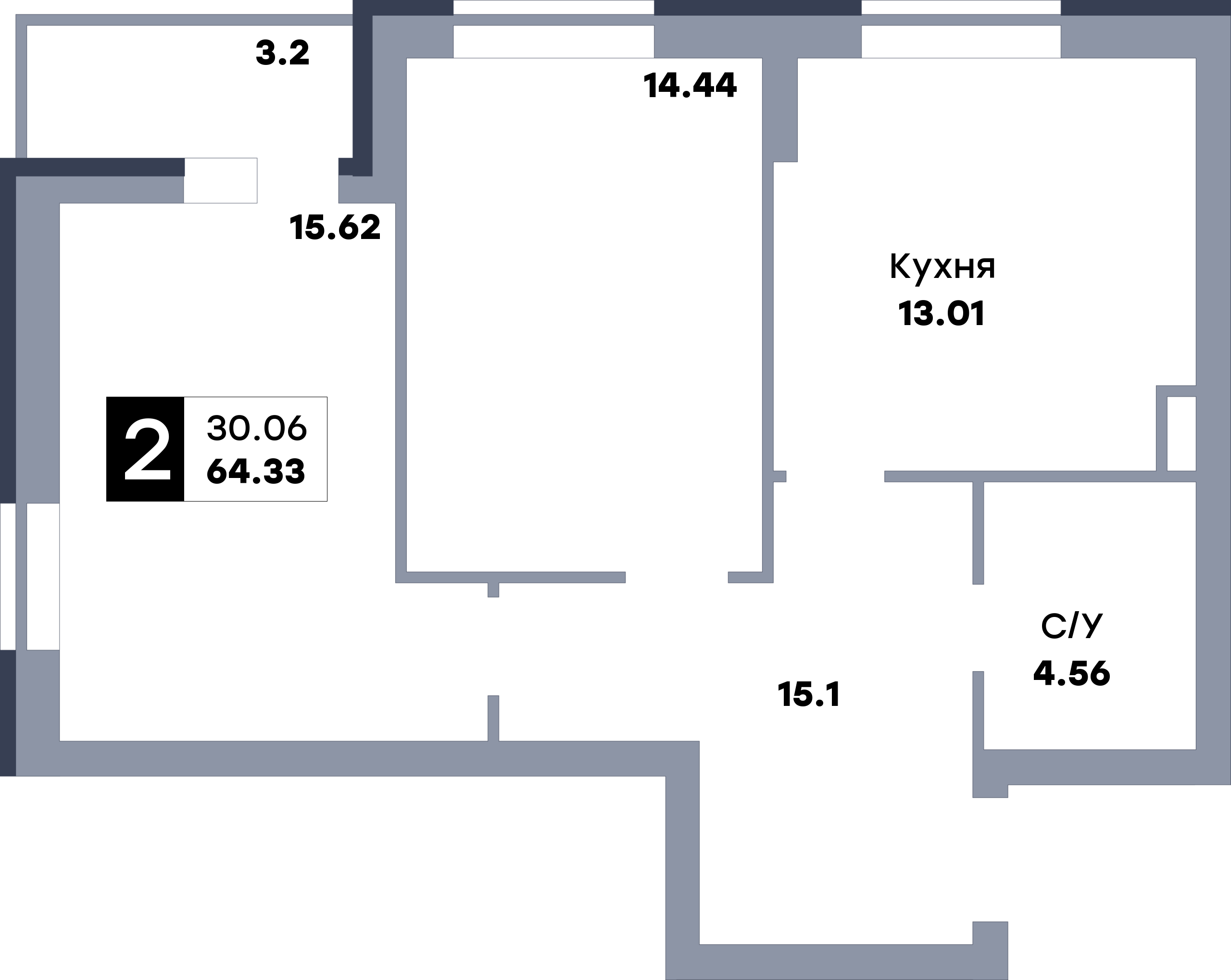 2 комнатная квартира, №84