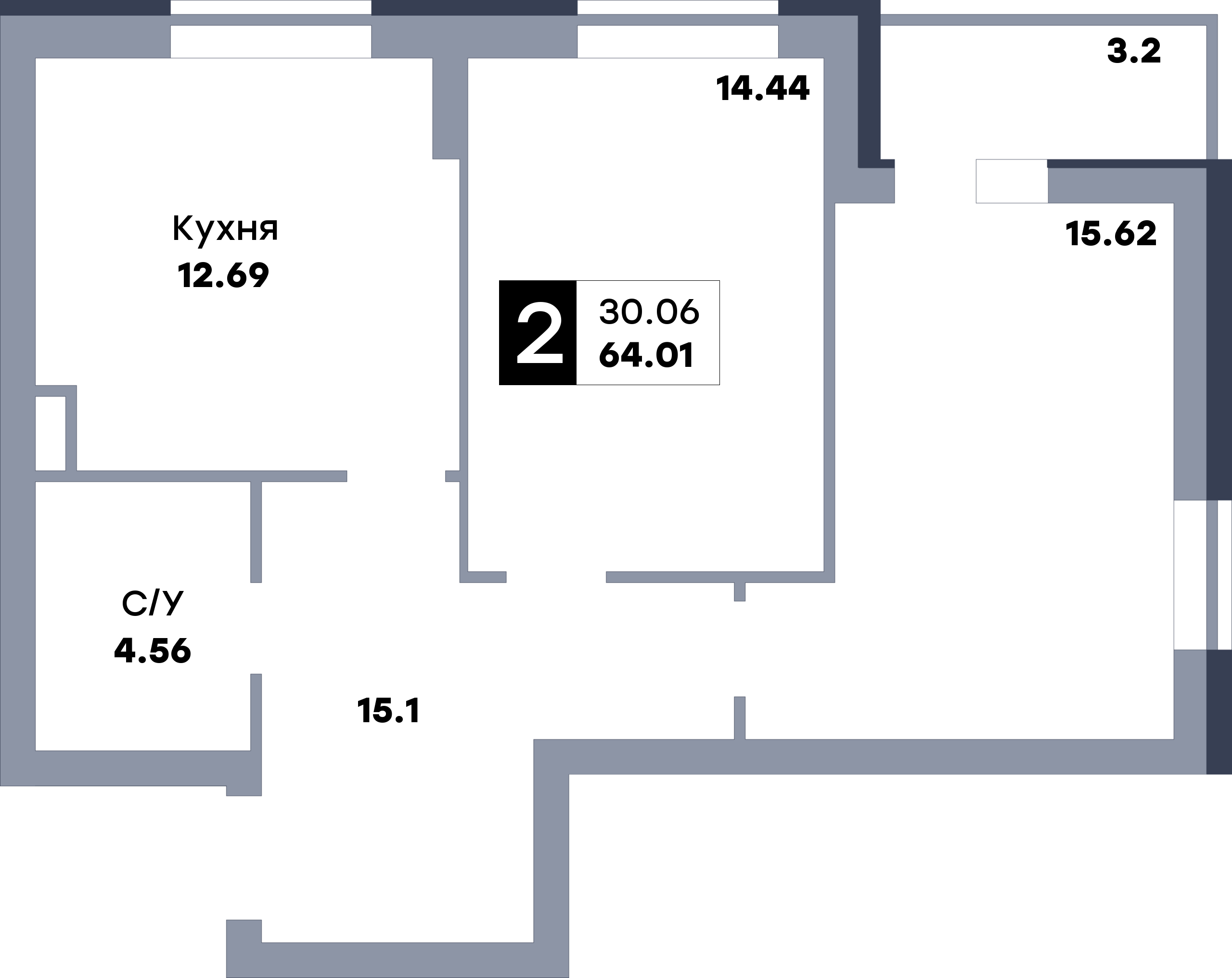 2 комнатная квартира, №169