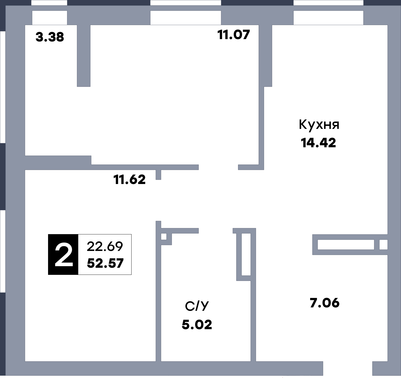 2 комнатная квартира, №3, этаж 2