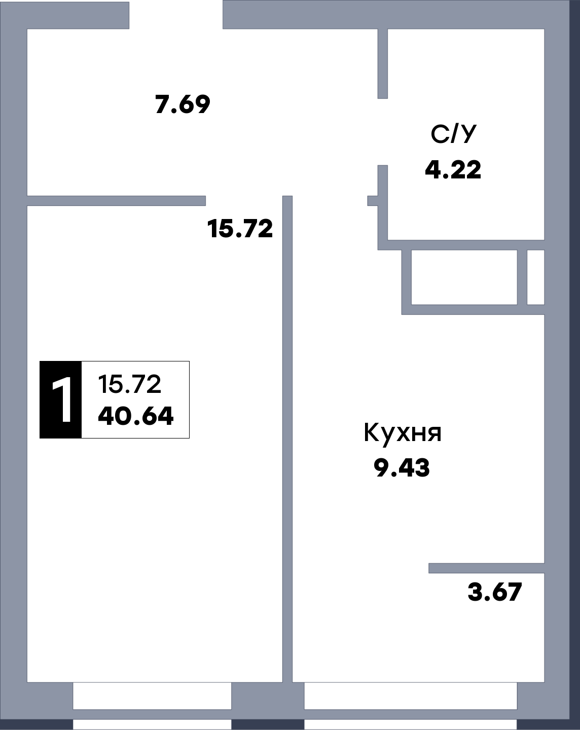 1 комнатная квартира, №43