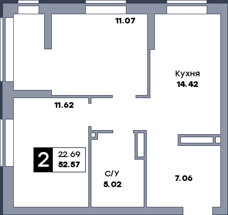 2 комнатная квартира, №47, этаж 6