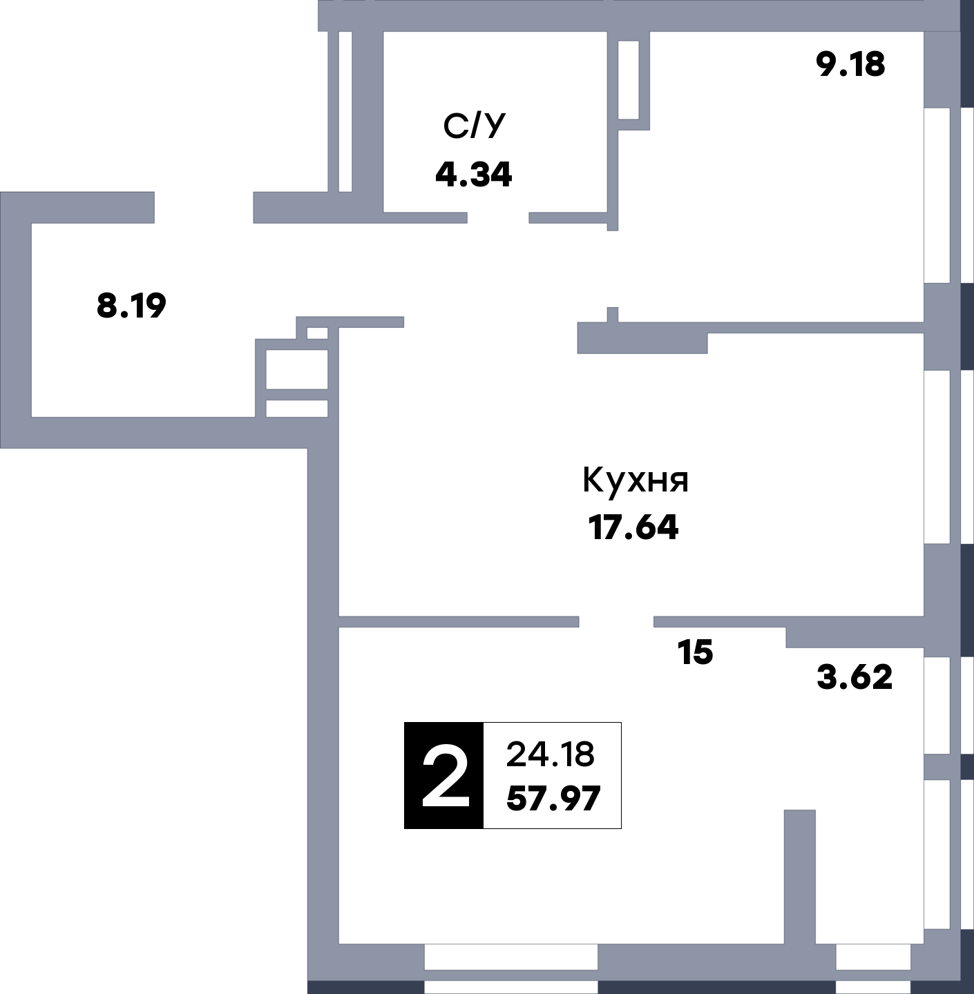 2 комнатная квартира, №252, этаж 3