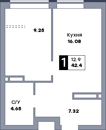 1 комнатная квартира, №411, этаж 18
