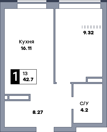 1 комнатная квартира, №434, этаж 20