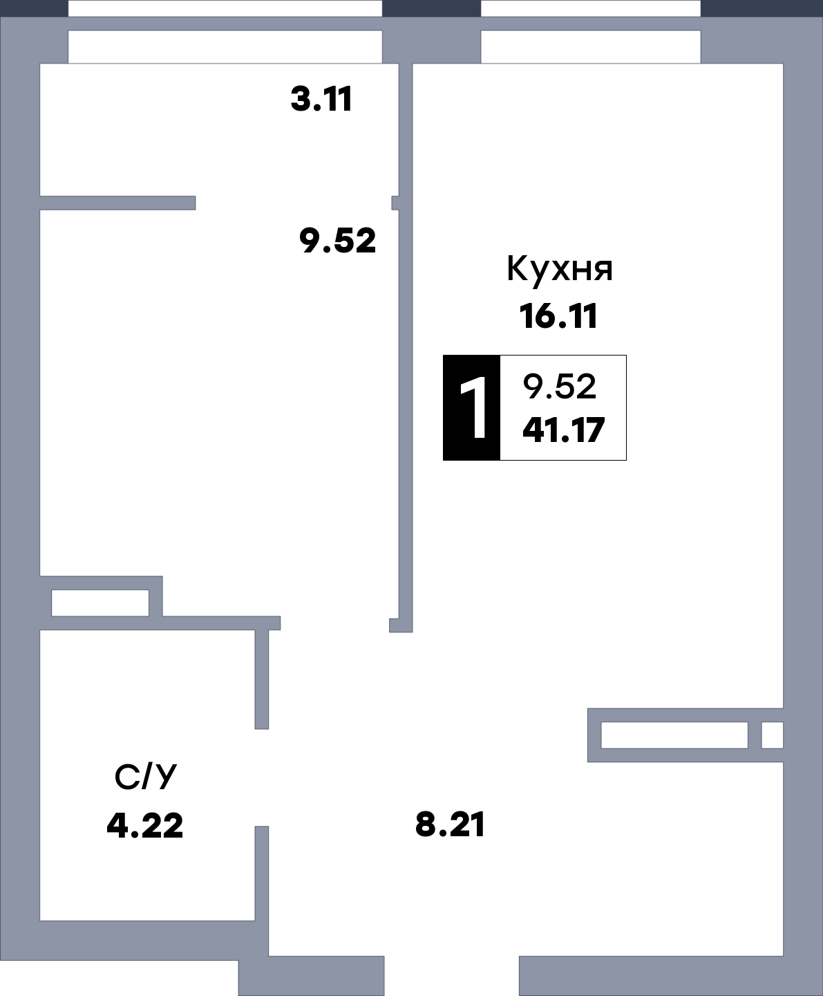 1 комнатная квартира, №457