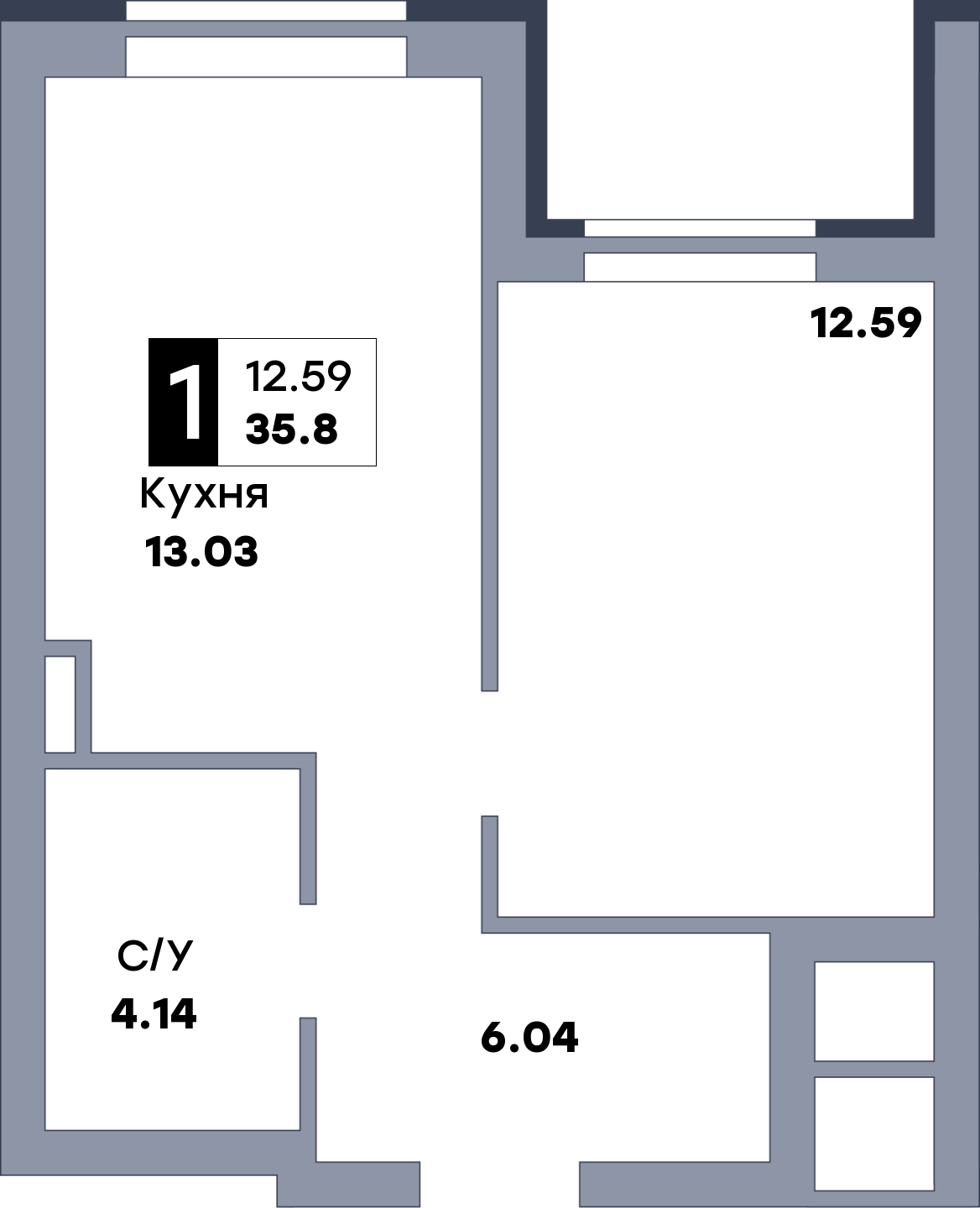 1 комнатная квартира, №3, этаж 1