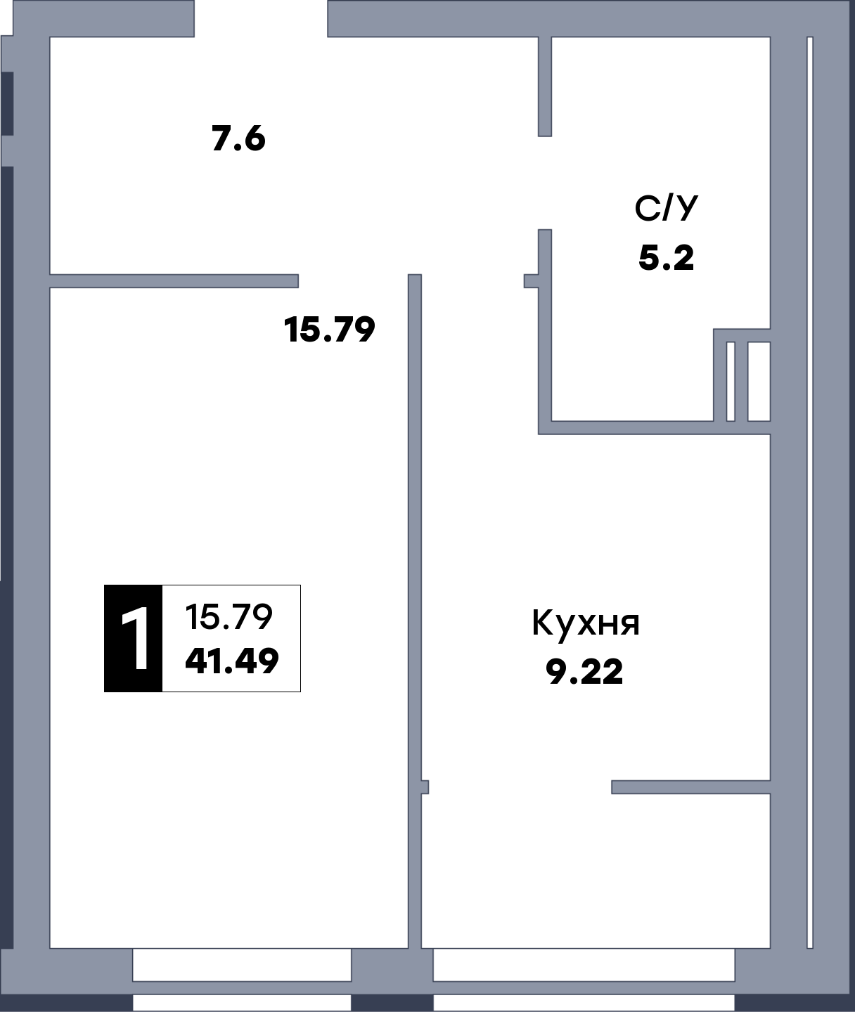 1 комнатная квартира, №7, этаж 1