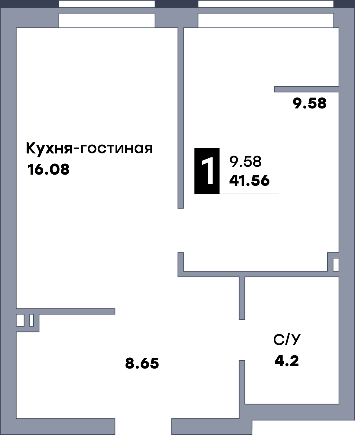 1 комнатная квартира, №480, этаж 1