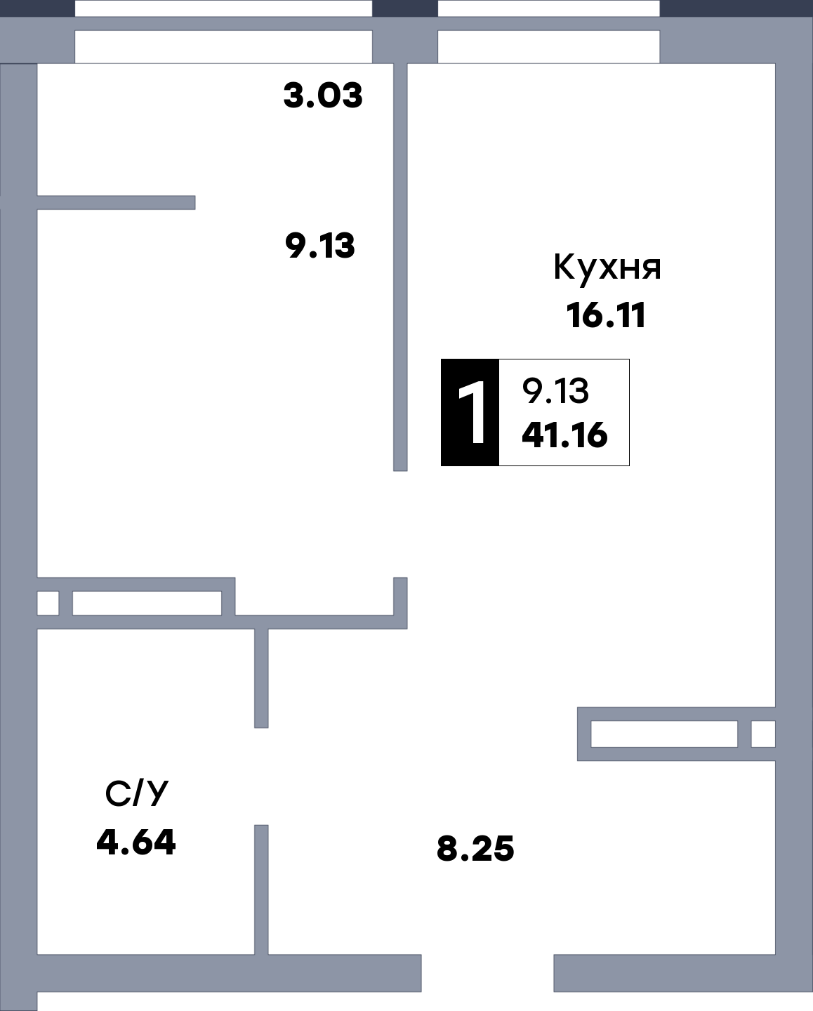 1 комнатная квартира, №522, этаж 5