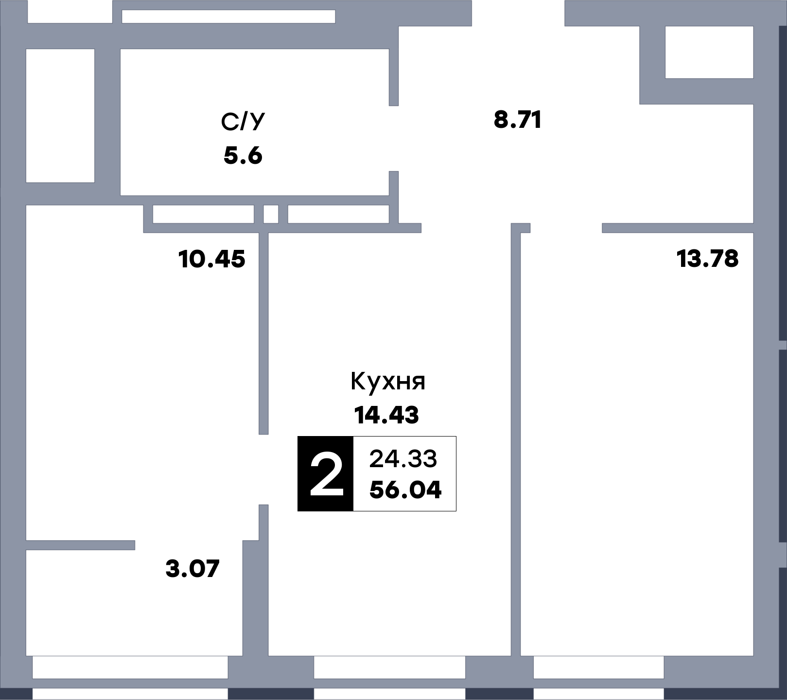 2 комнатная квартира, №541, этаж 7