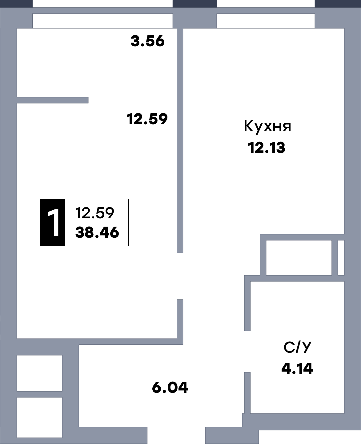 1 комнатная квартира, №613, этаж 13
