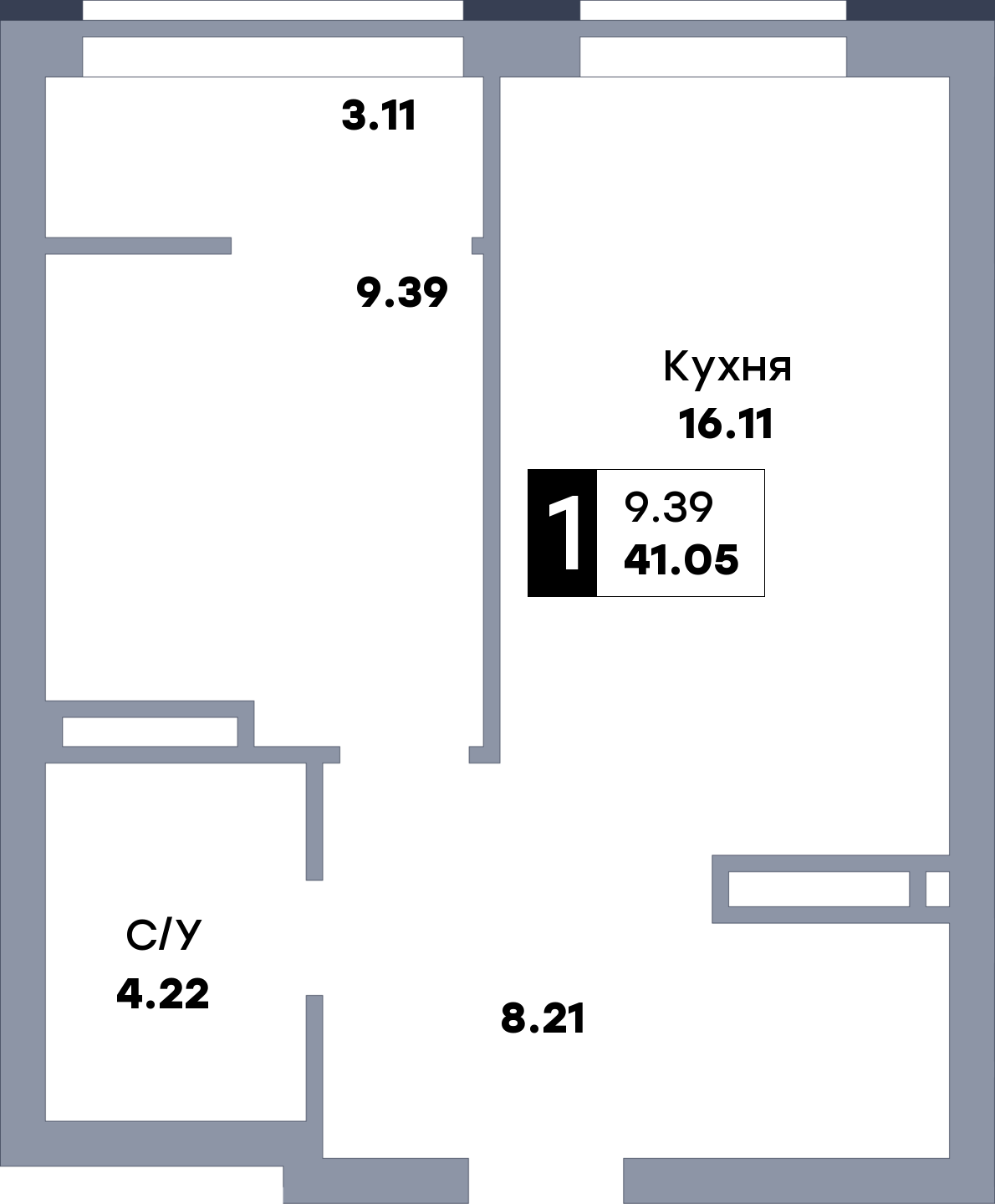 1 комнатная квартира, №667, этаж 18