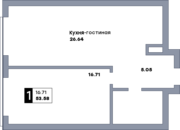 1 комнатная квартира, №79