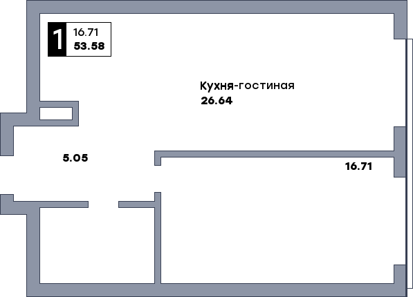 1 комнатная квартира, №83