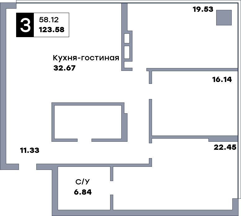 3 комнатная квартира, №130, этаж 13