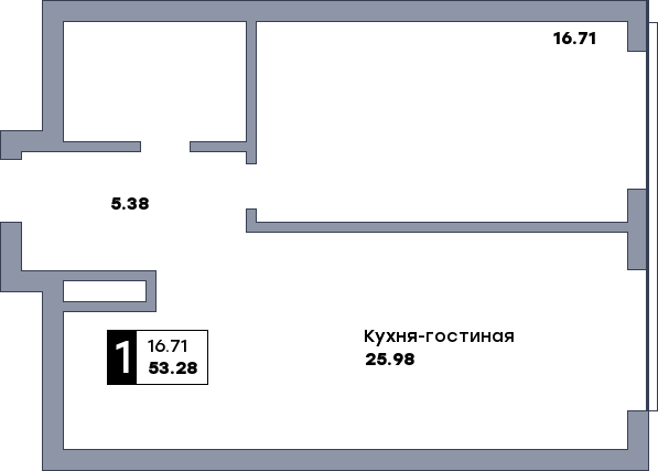 1 комнатная квартира, №277, этаж 26