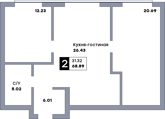 2 комнатная квартира, №24, этаж 3