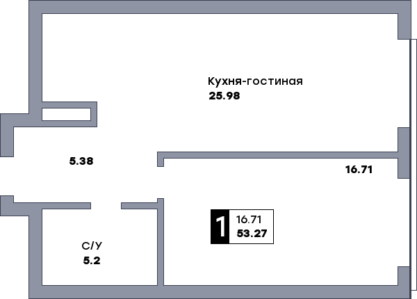 1 комнатная квартира, №62, этаж 7