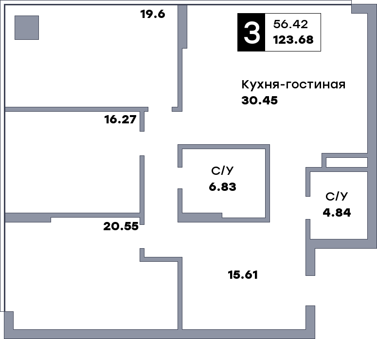 3 комнатная квартира, №131, этаж 12