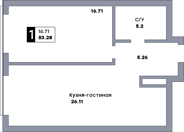 1 комнатная квартира, №261, этаж 23