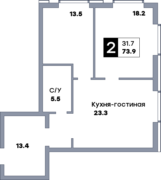 2 комнатная квартира, №2, этаж 2