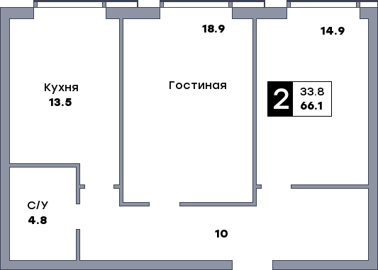 2 комнатная квартира, №28, этаж 5