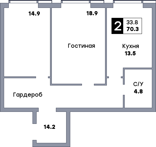 2 комнатная квартира, №38, этаж 5