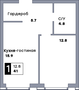 1 комнатная квартира, №284, этаж 28