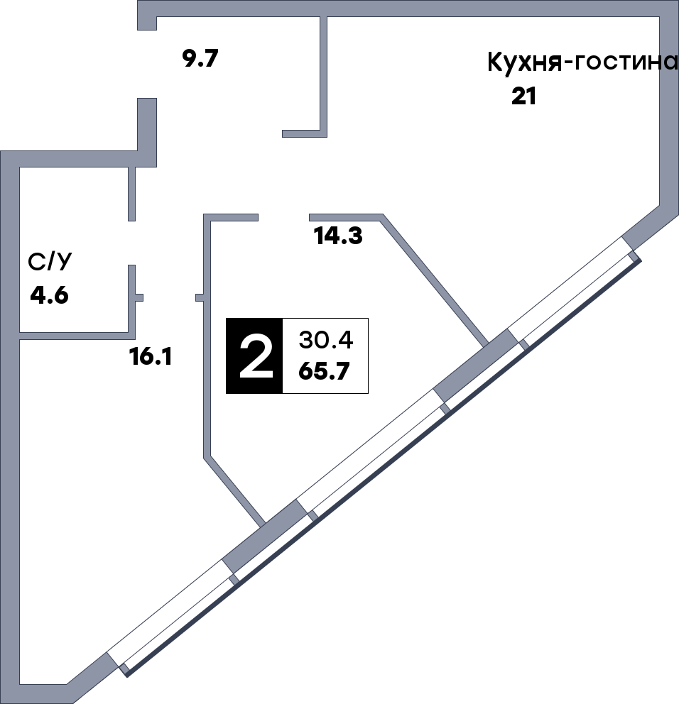 2 комнатная квартира, №308, этаж 7