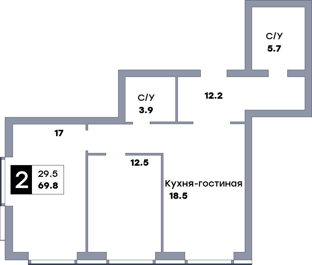 2 комнатная квартира, №431, этаж 12