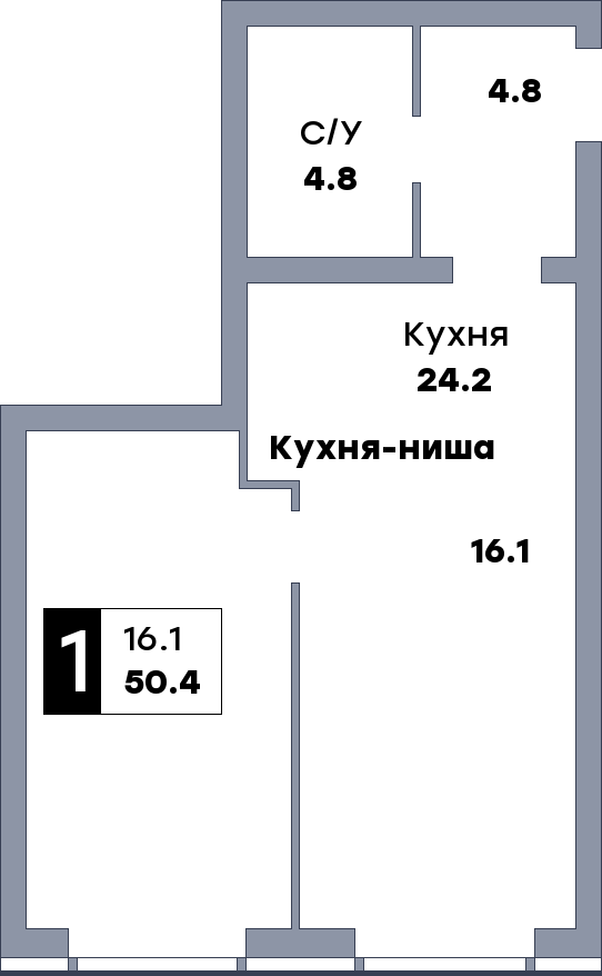 1 комнатная квартира, №490, этаж 18
