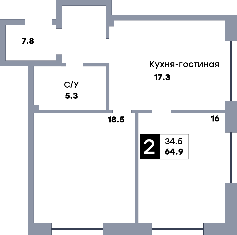 2 комнатная квартира, №60, этаж 9