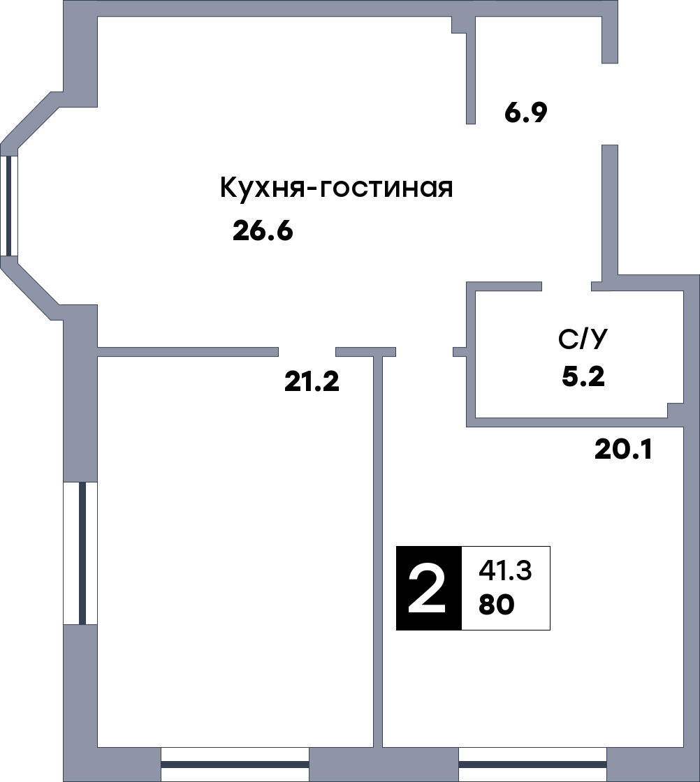 2 комнатная квартира, №101, этаж 14