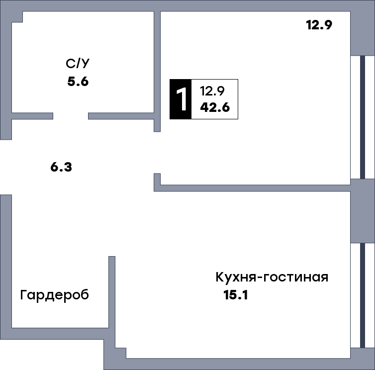 1 комнатная квартира, №147, этаж 20