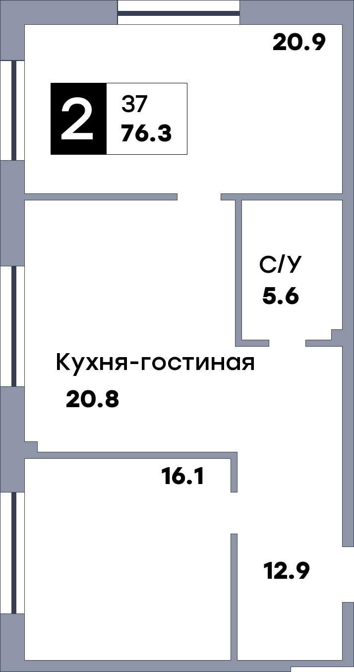 2 комнатная квартира, №176, этаж 23