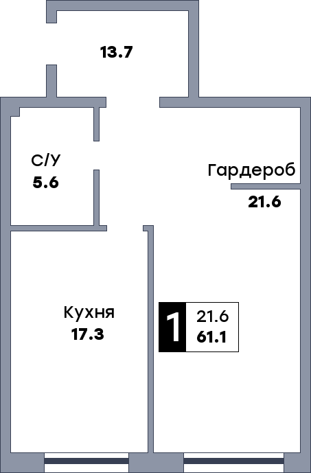 1 комнатная квартира, №178, этаж 2