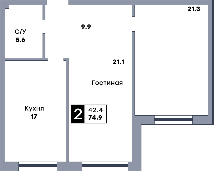 2 комнатная квартира, №370, этаж 12